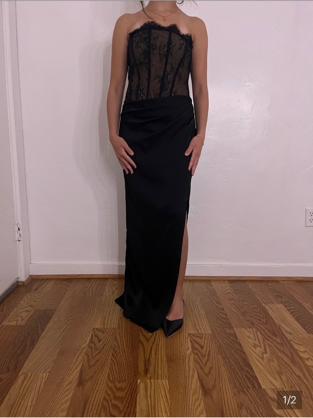 Elegant Black Satin Column Skirt with Side Slit